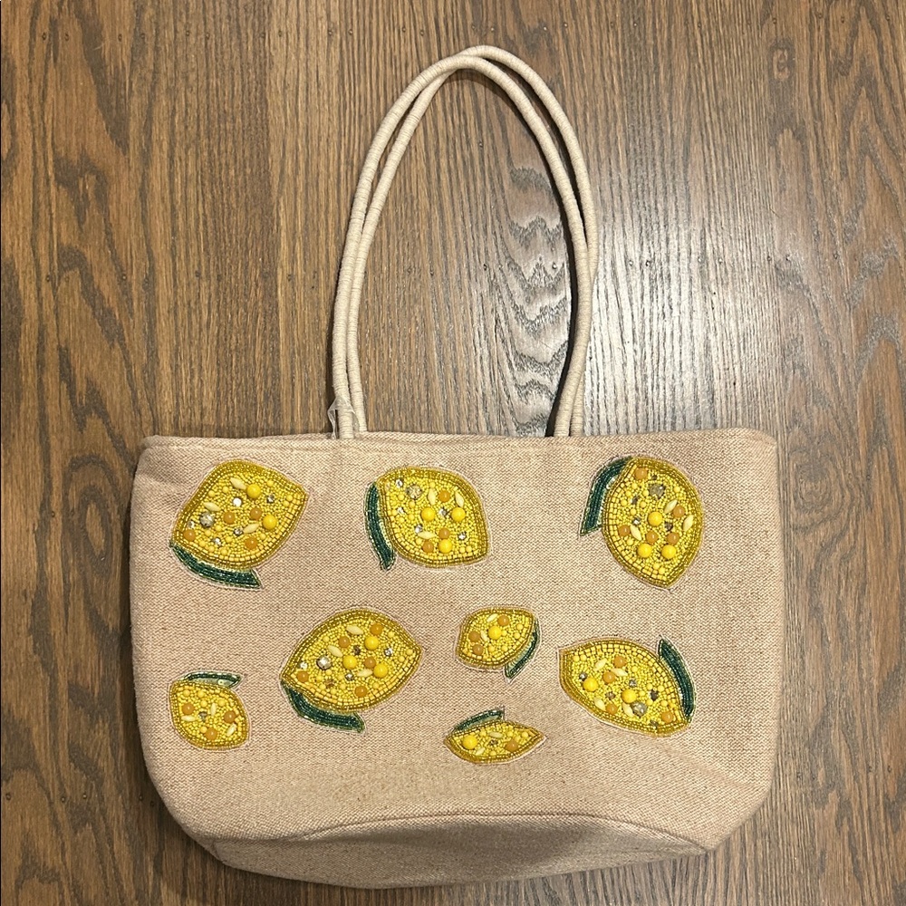 Beaded Lemon Tote Bag